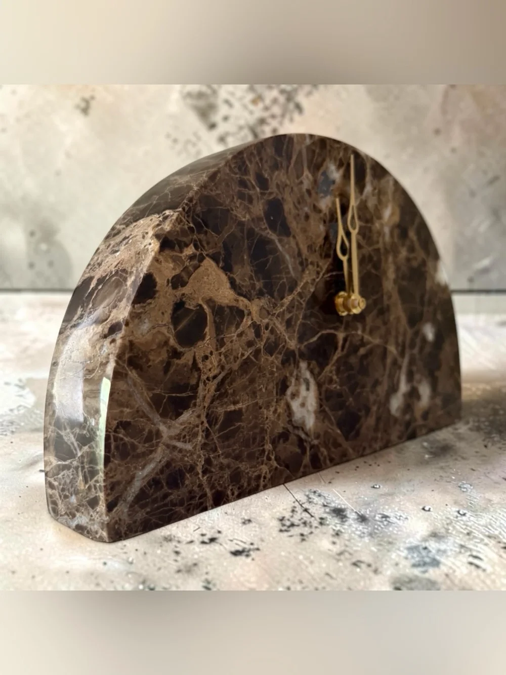 Modern Brown Marble Half-Moon Mantel Clock